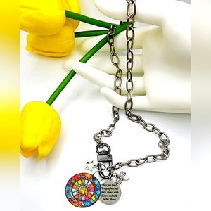 Antique silver chain, oval link,quote charm, 22inch, dragonfly charm